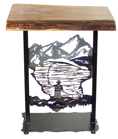 Fly Fisherman End Table With Interchangeable Image