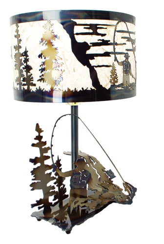 Fly Fisherman Table Lamp Round Shade Large