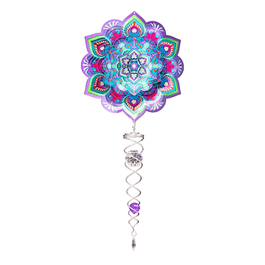 Mandala Lotus Flower Crystal Tail  Stainless Steel Wind Spinner