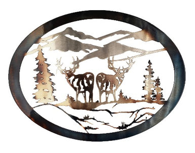 Deer Back to Back Oval  Metal Wall Art - MetalCraft Design