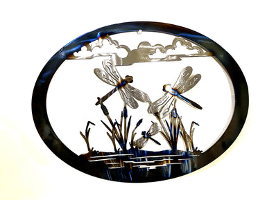 Dragonflies Oval Wall Art - MetalCraft Design