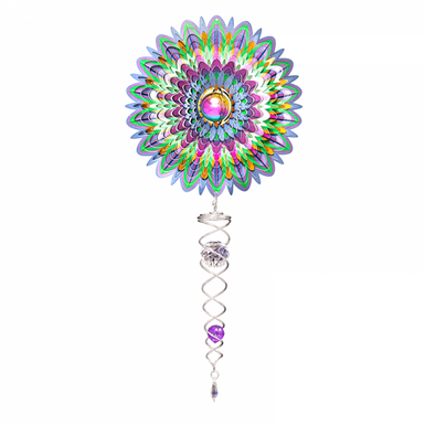 Mandala Flower Gazing Ball Crystal Tail  Stainless Steel Wind Spinner
