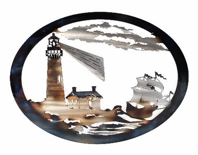 Lighthouse with Ship Oval Wall Art - MetalCraft Design