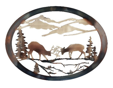 Deer Butting Heads Oval Metal Wall Art - MetalCraft Design