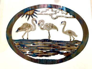 Flamingo Water Scene  Oval Wall Art - MetalCraft Design